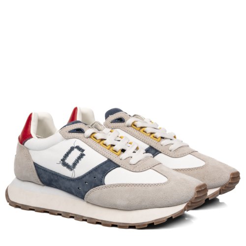 Mono way, pantofi sport albi piele naturala intoarsa rider