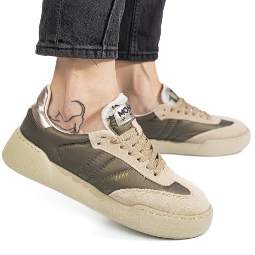 Mono way, pantofi sport beige piele naturala intoarsa jiha-62w