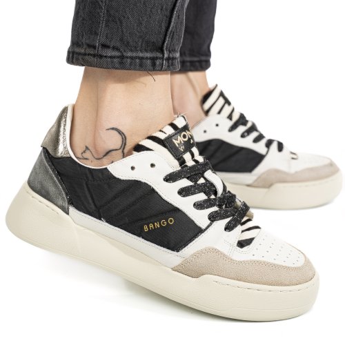 Mono way, pantofi sport white black piele naturala intoarsa bamgo-52w