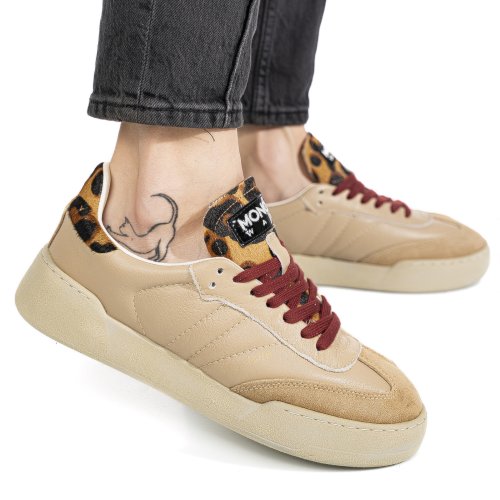 Mono way, pantofi sport beige piele naturala intoarsa jiha-58w