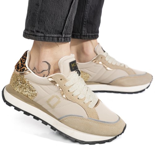 Mono way, pantofi sport beige piele naturala intoarsa cheetah-79w