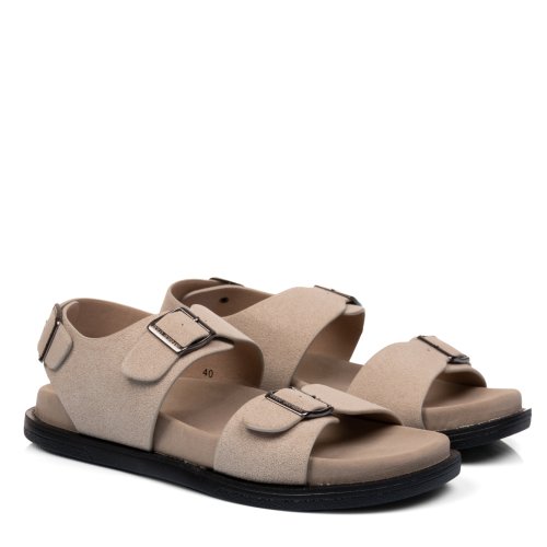 Soprani couture, sandale bej piele naturala intoarsa scm519p35